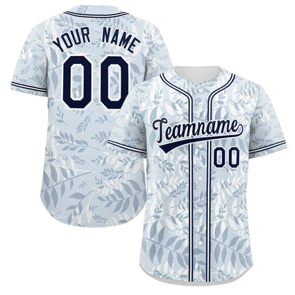 Custom Light Blue Navy-White Graffiti Pattern Authentic Palm Leaf Baseball Jersey