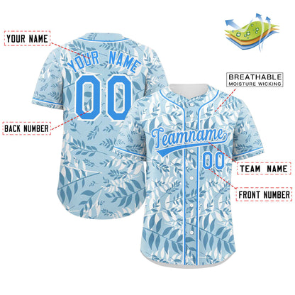 Custom Light Blue Powder Blue-White Graffiti Pattern Authentic Palm Leaf Baseball Jersey