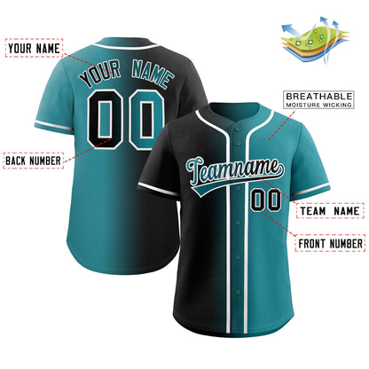 Custom Black Teal-White Gradient Fashion Authentic Baseball Jersey