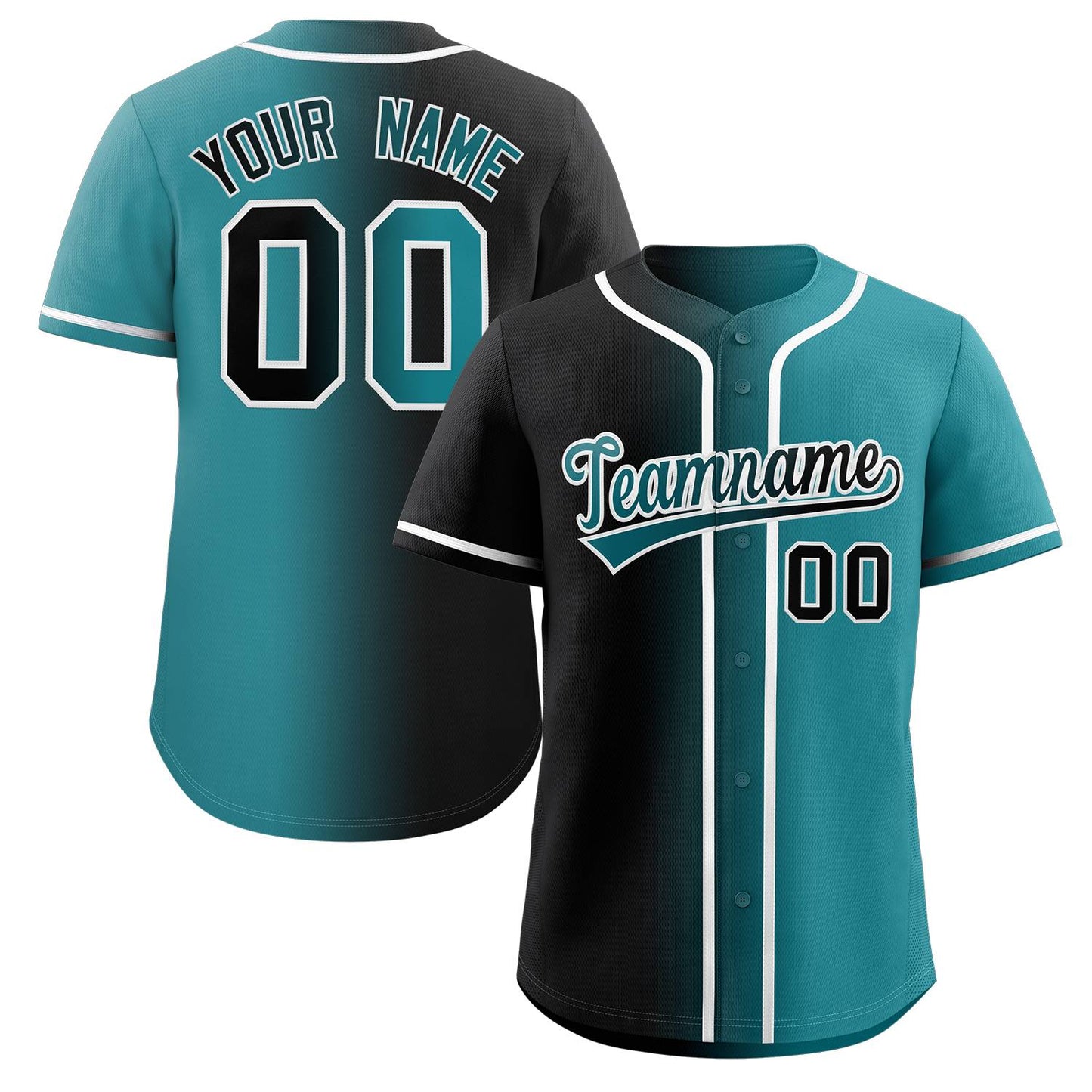 Custom Black Teal-White Gradient Fashion Authentic Baseball Jersey