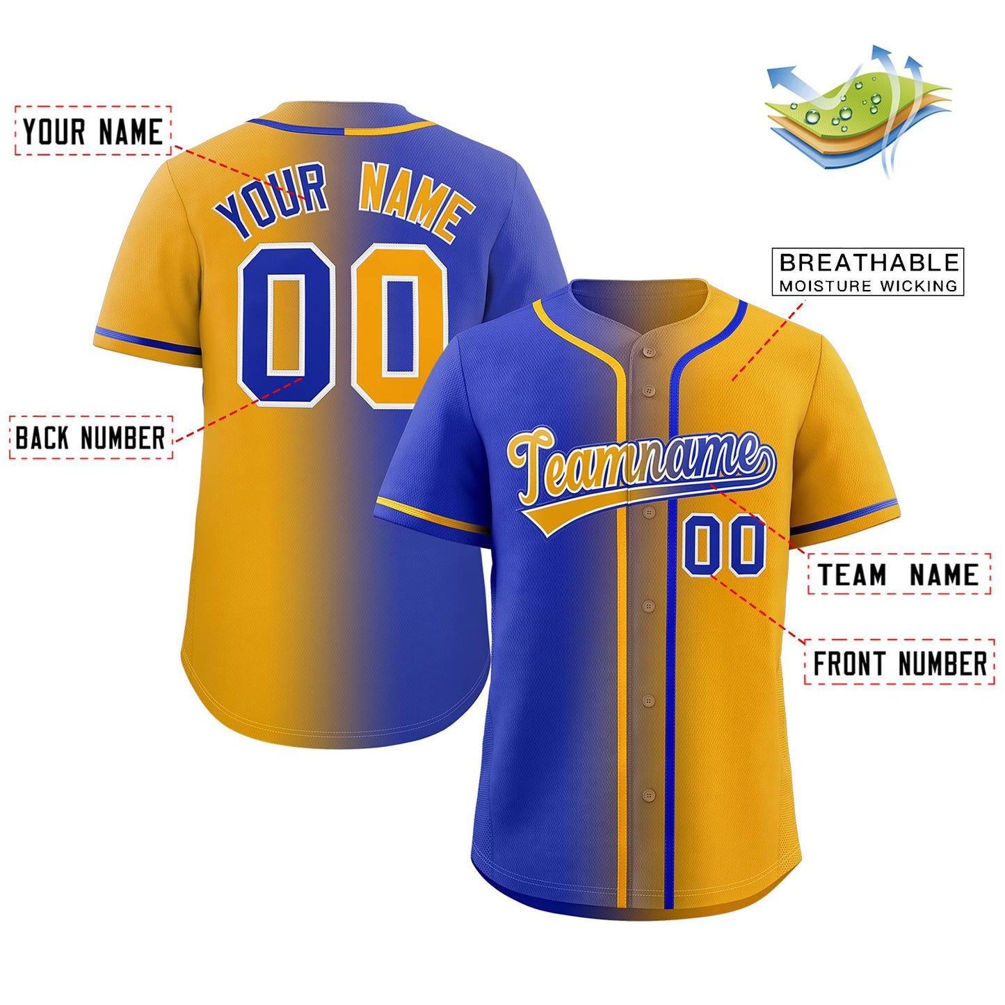 Custom Royal Yellow Gradient Fashion Authentic Baseball Jersey