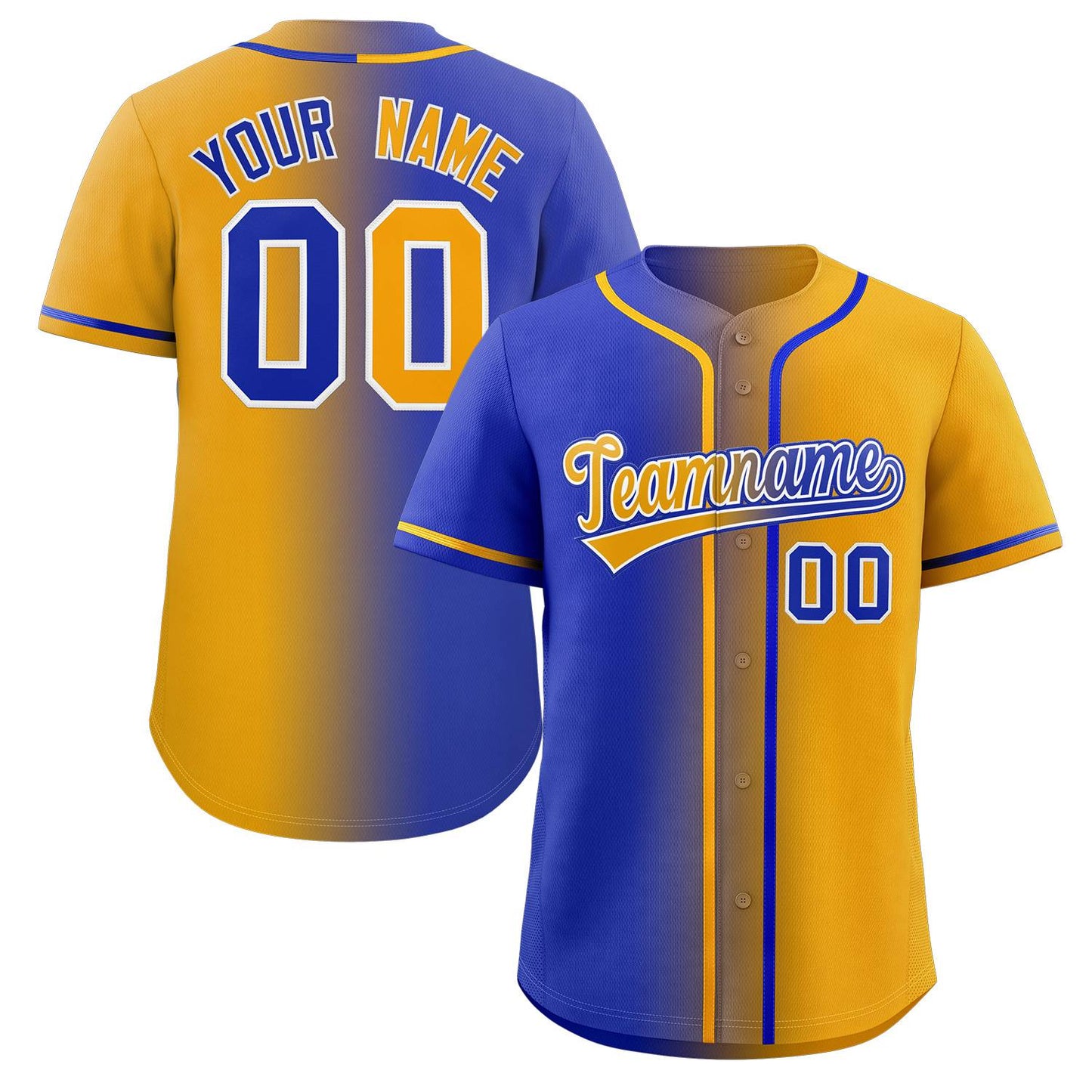 Custom Royal Yellow Gradient Fashion Authentic Baseball Jersey