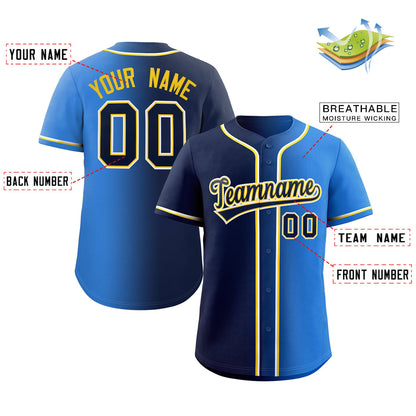 Custom Royal Navy-Yellow Gradient Fashion Authentic Baseball Jersey