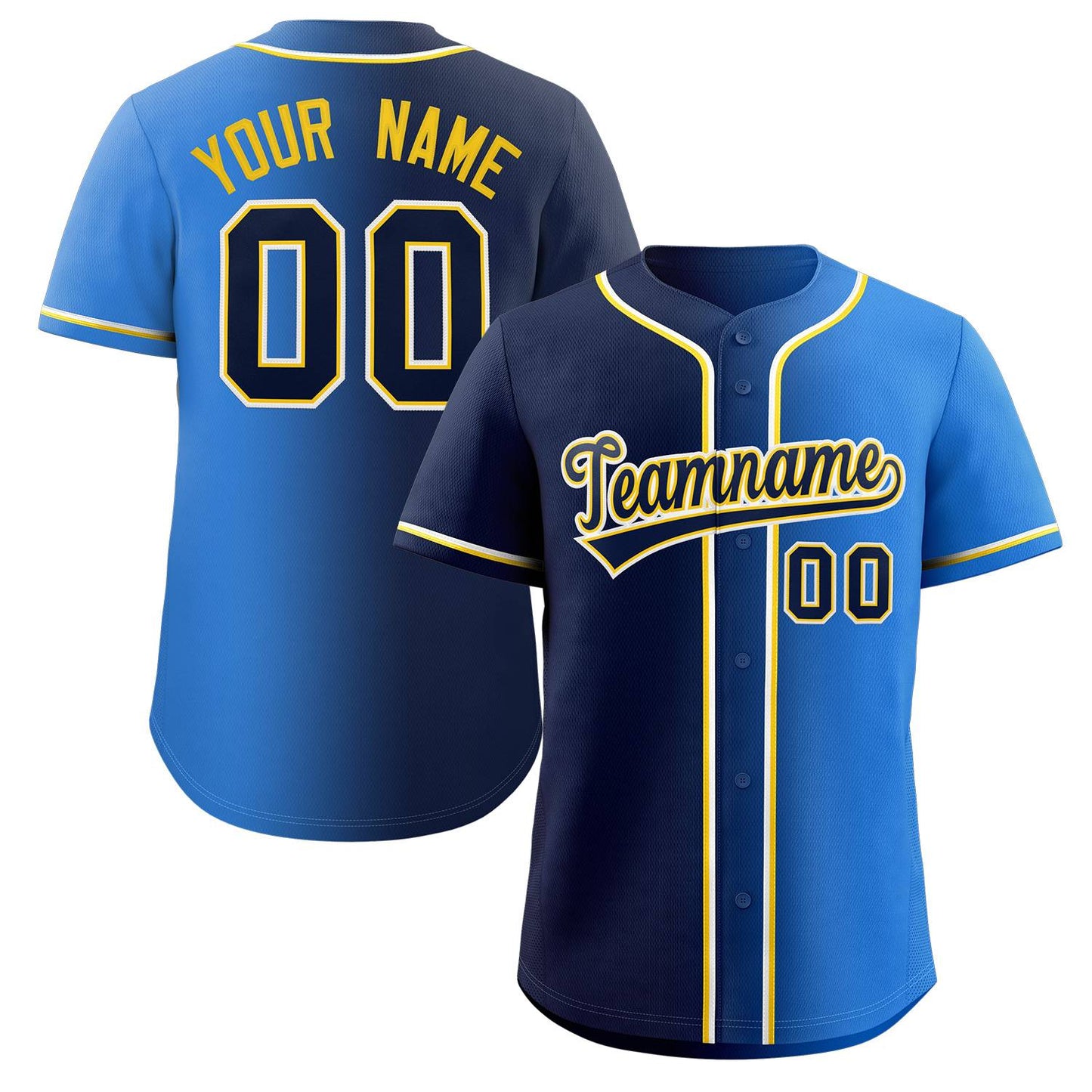 Custom Royal Navy-Yellow Gradient Fashion Authentic Baseball Jersey