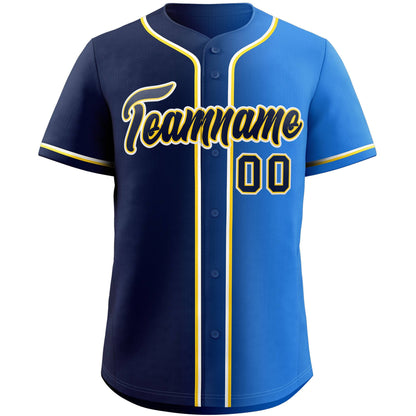 Custom Royal Navy-Yellow Gradient Fashion Authentic Baseball Jersey