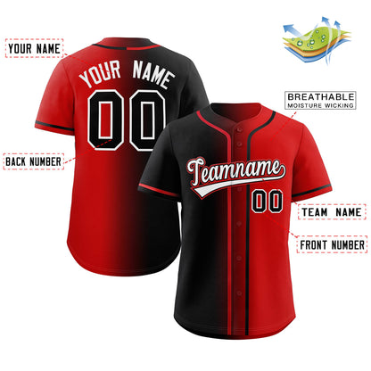 Custom Red White-Black Gradient Fashion Authentic Baseball Jersey