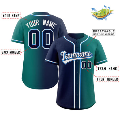 Custom Teal Navy White-Power Blue Gradient Fashion Authentic Baseball Jersey