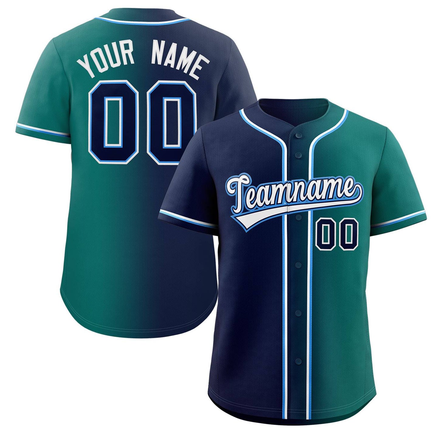 Custom Teal Navy White-Power Blue Gradient Fashion Authentic Baseball Jersey