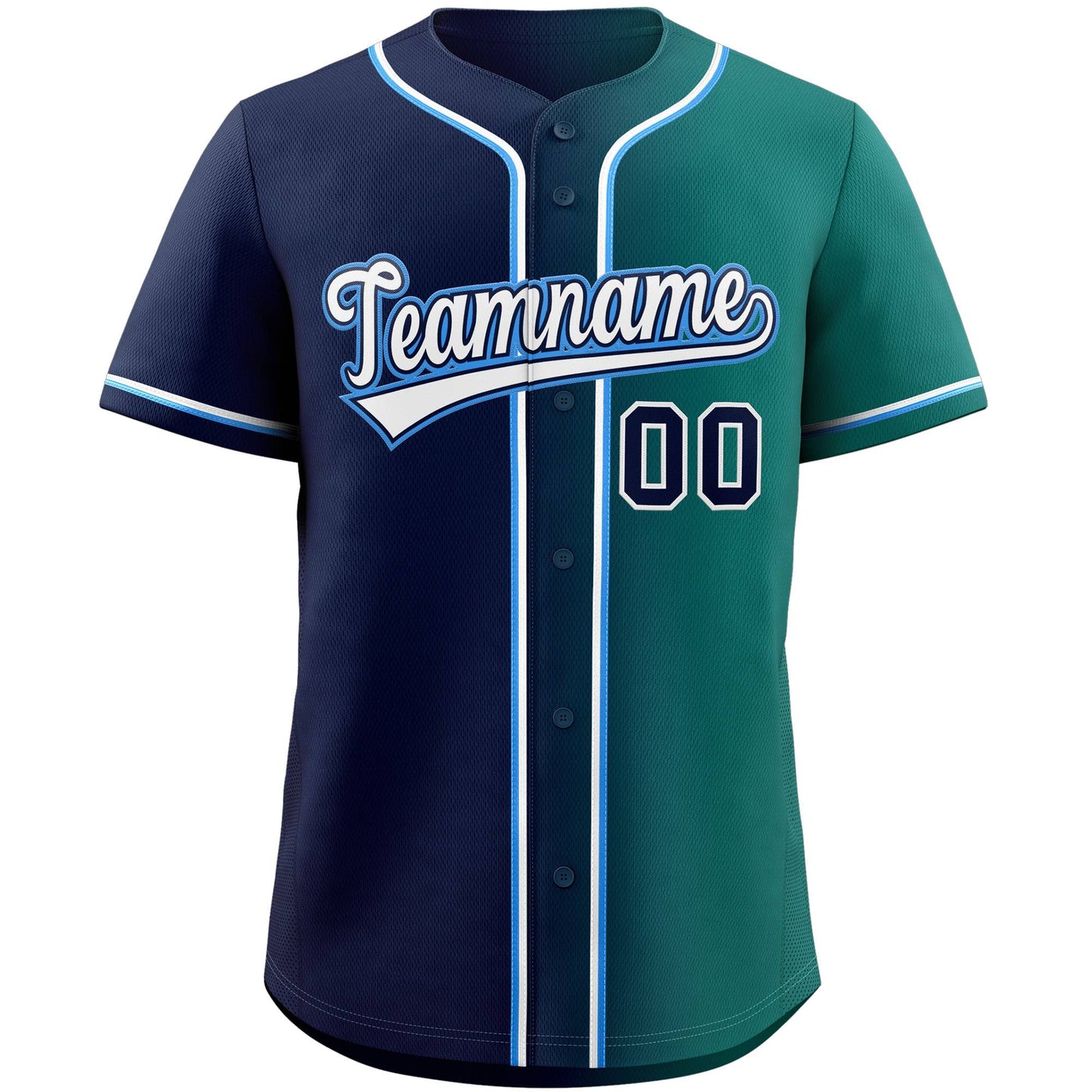 Custom Teal Navy White-Power Blue Gradient Fashion Authentic Baseball Jersey