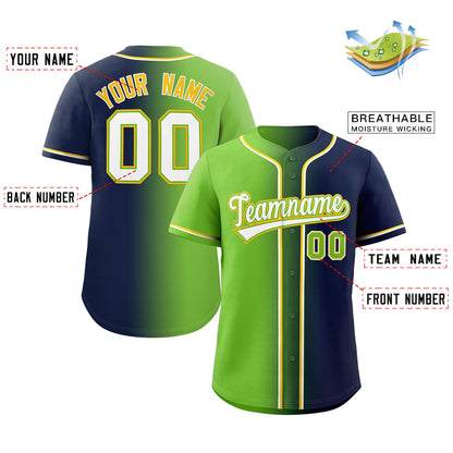 Custom Neon Green Navy-White Gradient Fashion Authentic Baseball Jersey