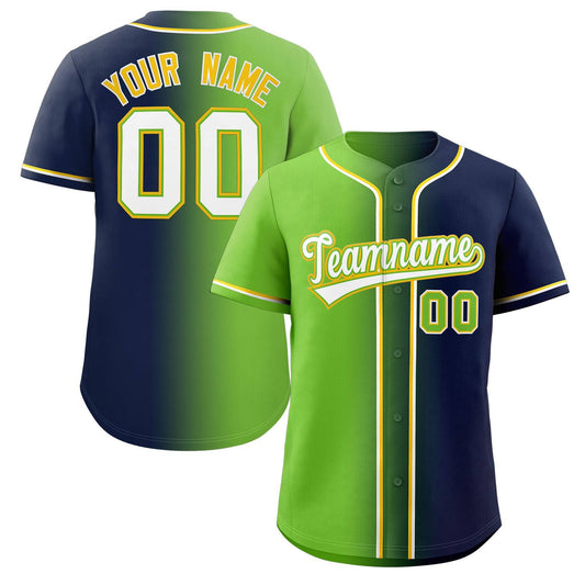 Custom Neon Green Navy-White Gradient Fashion Authentic Baseball Jersey