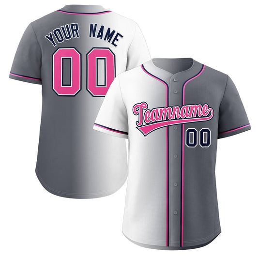 Custom Gray Pink-Navy Gradient Fashion Authentic Baseball Jersey