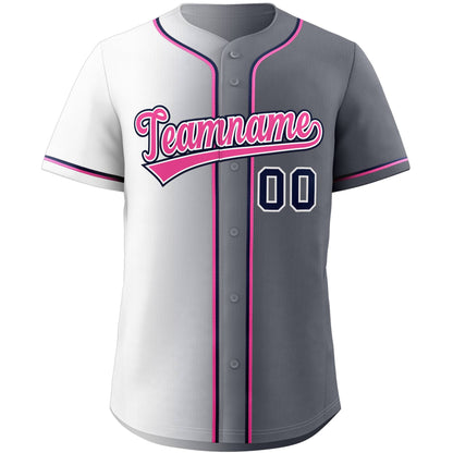 Custom Gray Pink-Navy Gradient Fashion Authentic Baseball Jersey