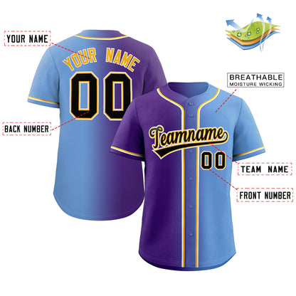 Custom Purple Black-Yellow Gradient Fashion Authentic Baseball Jersey