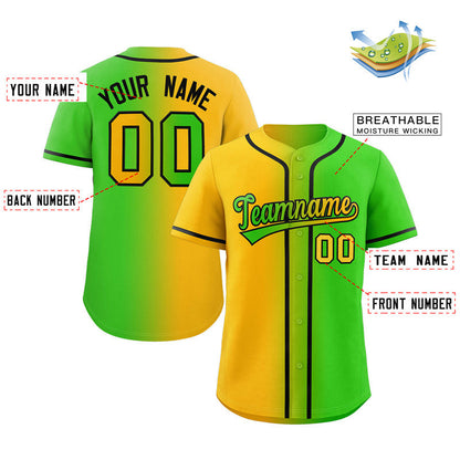 Custom Neon Green Yellow-Black Gradient Fashion Authentic Baseball Jersey