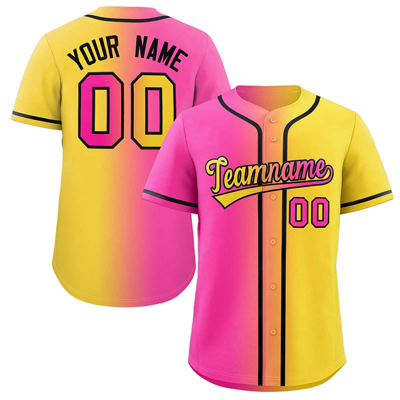 Custom Gold Pink-Black Gradient Fashion Authentic Baseball Jersey