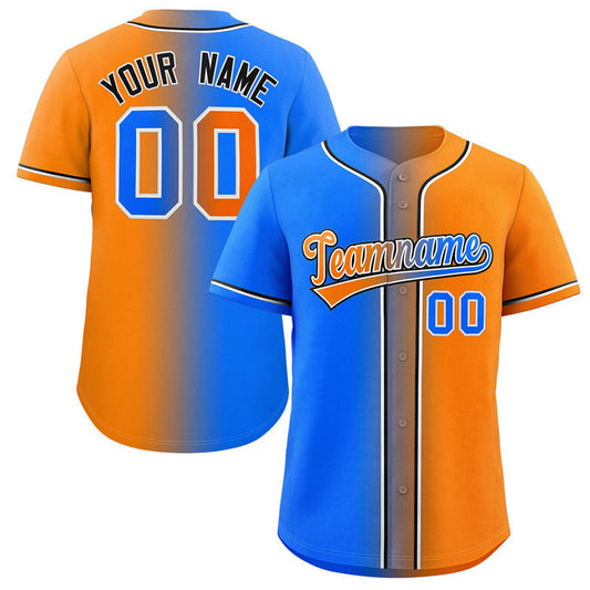 Custom Powder Blue Orange-Black Gradient Fashion Authentic Baseball Jersey