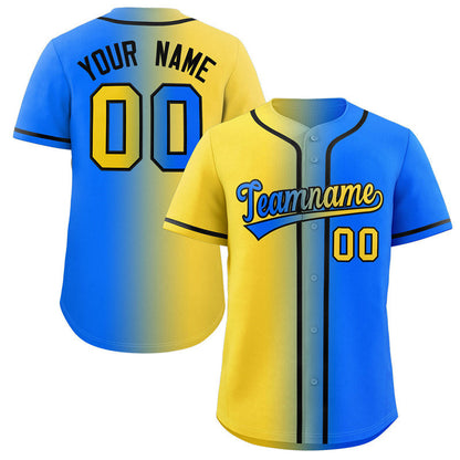 Custom Powder Blue Gold-Black Gradient Fashion Authentic Baseball Jersey