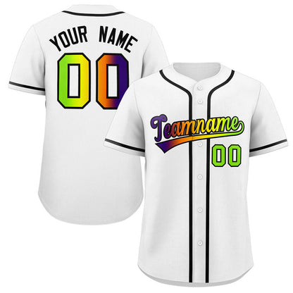 Custom White Neon Green-Purple Gradient Fashion Authentic Baseball Jersey