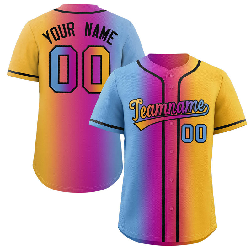 Custom Light Blue Purple-Pink-Yellow Gradient Fashion Authentic Baseball Jersey