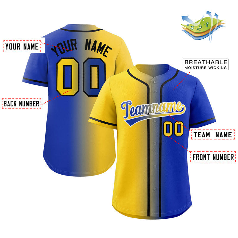 Custom Royal Yellow-White Gradient Fashion Authentic Baseball Jersey