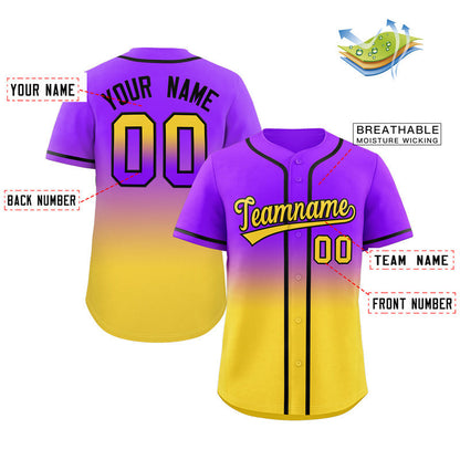 Custom Purple Gold Gradient Fashion Authentic Baseball Jersey