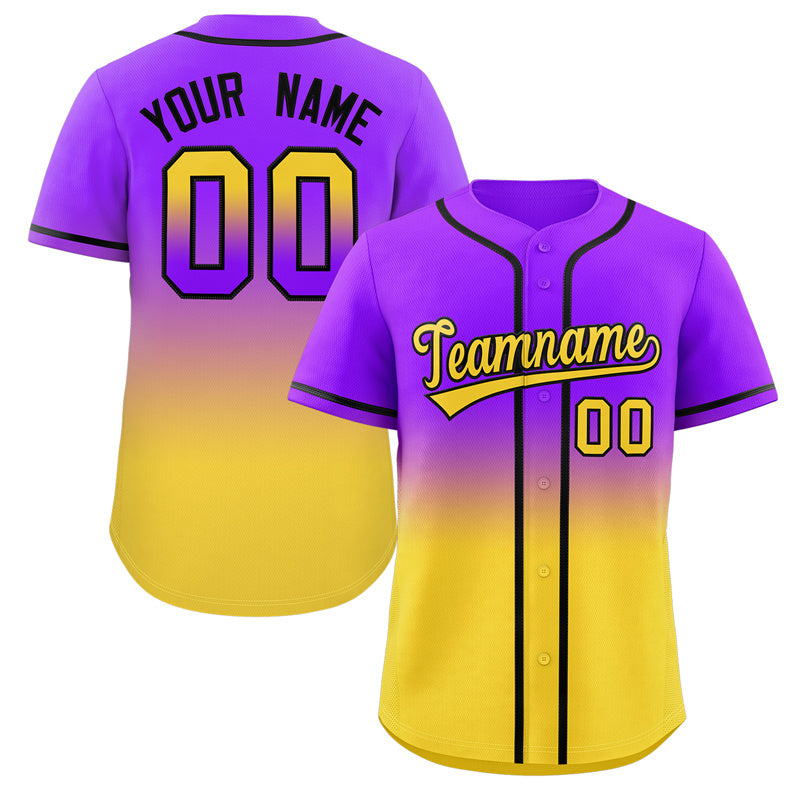 Custom Purple Gold Gradient Fashion Authentic Baseball Jersey