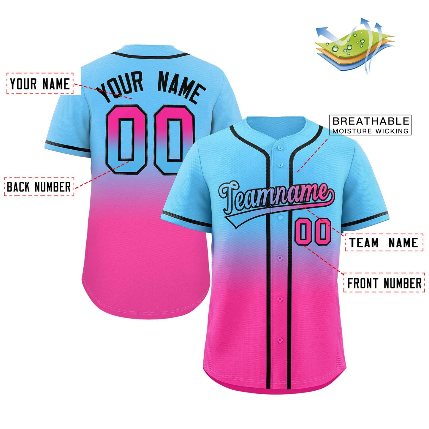 Custom Gradient Fashion Full Button Down Shirts Baseball Jersey