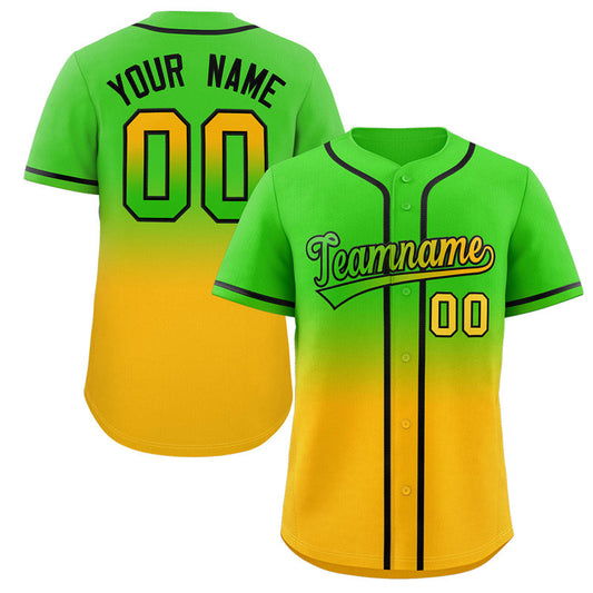 Custom Neon Green Gold Gradient Fashion Authentic Baseball Jersey