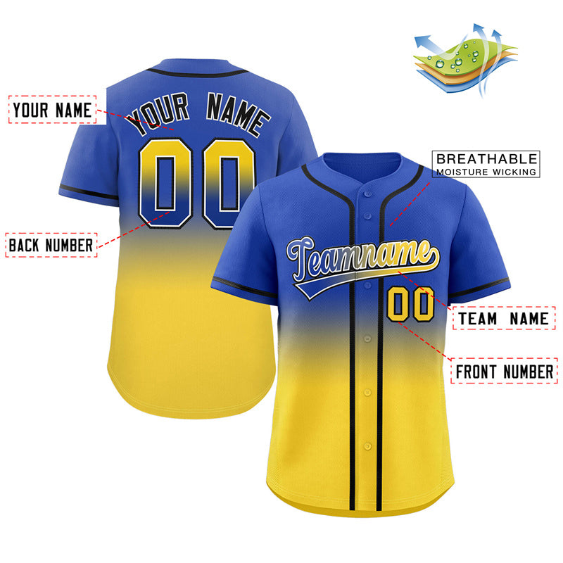 Custom Royal Gold Gradient Fashion Authentic Baseball Jersey