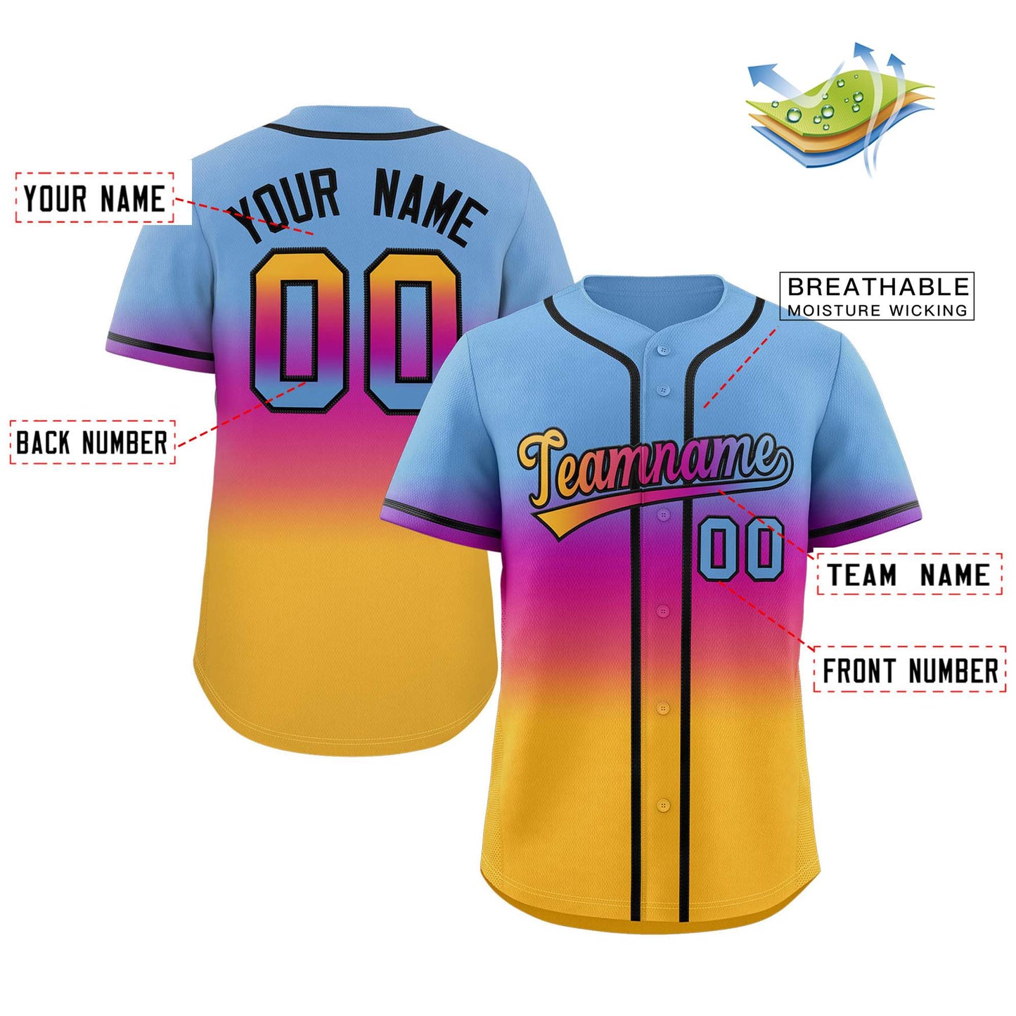 Custom Gradient Fashion Full Button Down Shirts Baseball Jersey