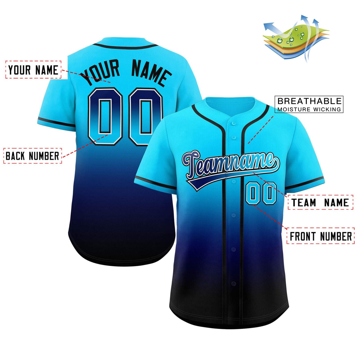 Custom Gradient Fashion Full Button Down Shirts Baseball Jersey