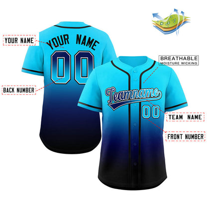 Custom Powder Blue Navy-Black Gradient Fashion Authentic Baseball Jersey