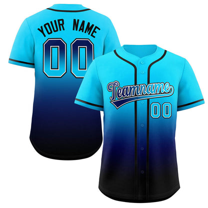 Custom Powder Blue Navy-Black Gradient Fashion Authentic Baseball Jersey