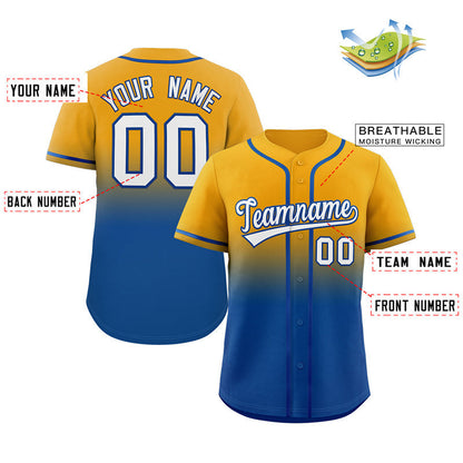 Custom Yellow Royal Gradient Fashion Authentic Baseball Jersey