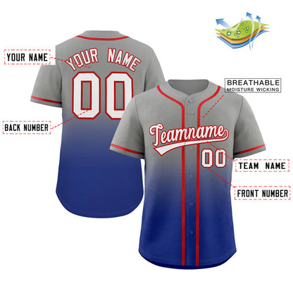 Custom Gray Royal Gradient Fashion Authentic Baseball Jersey