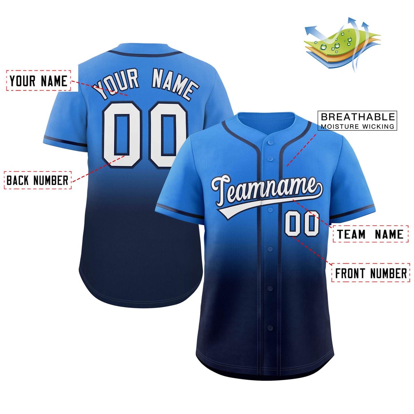 Custom Gradient Fashion Full Button Down Shirts Personalized Team Sport Baseball Jersey