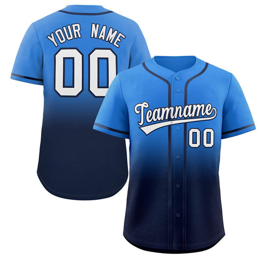 Custom Powder Blue Navy Gradient Fashion Authentic Baseball Jersey