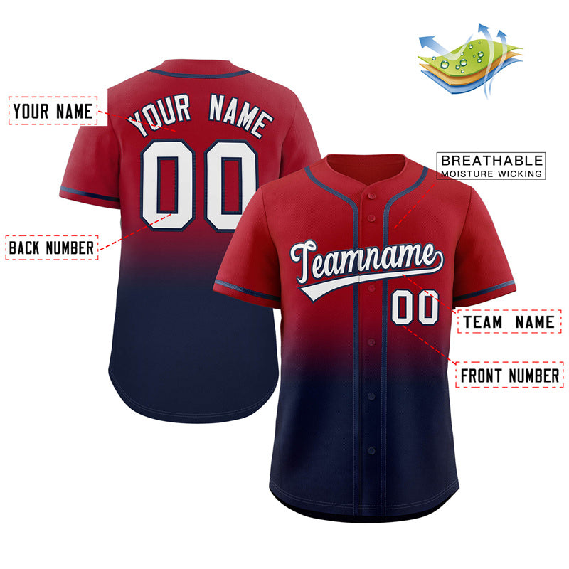 Custom Red Navy Gradient Fashion Authentic Baseball Jersey