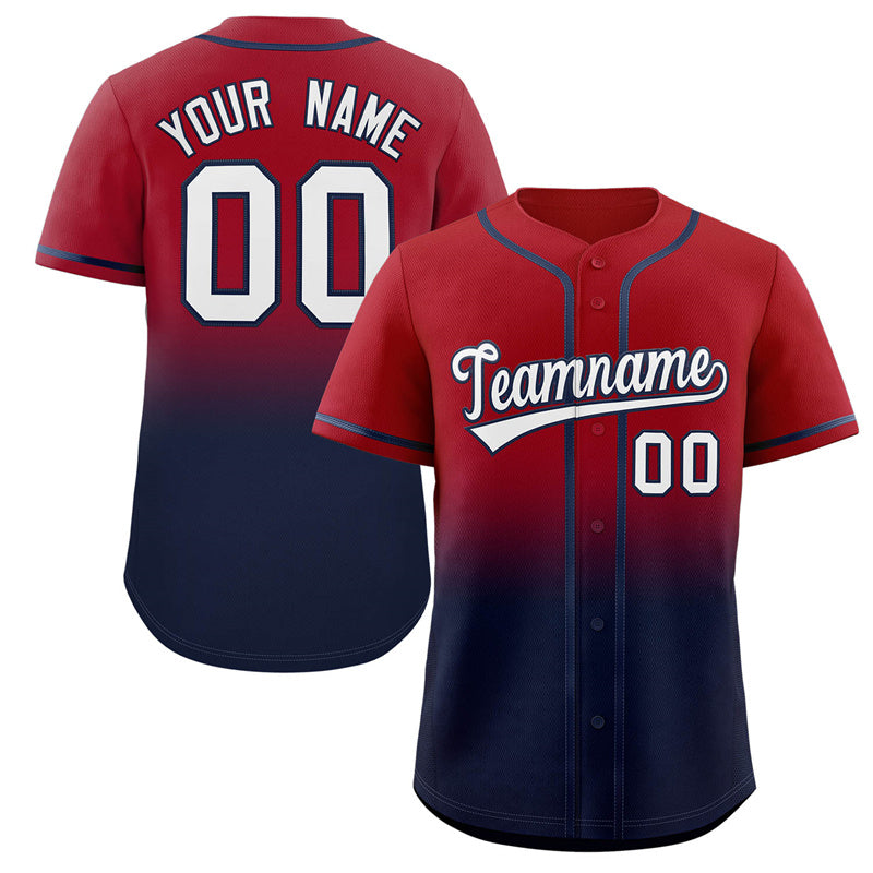 Custom Red Navy Gradient Fashion Authentic Baseball Jersey