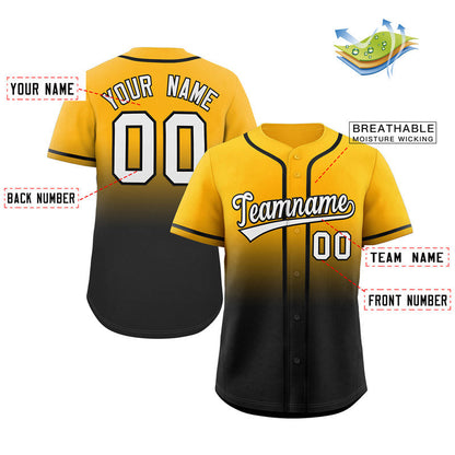 Custom Yellow Black Gradient Fashion Authentic Baseball Jersey