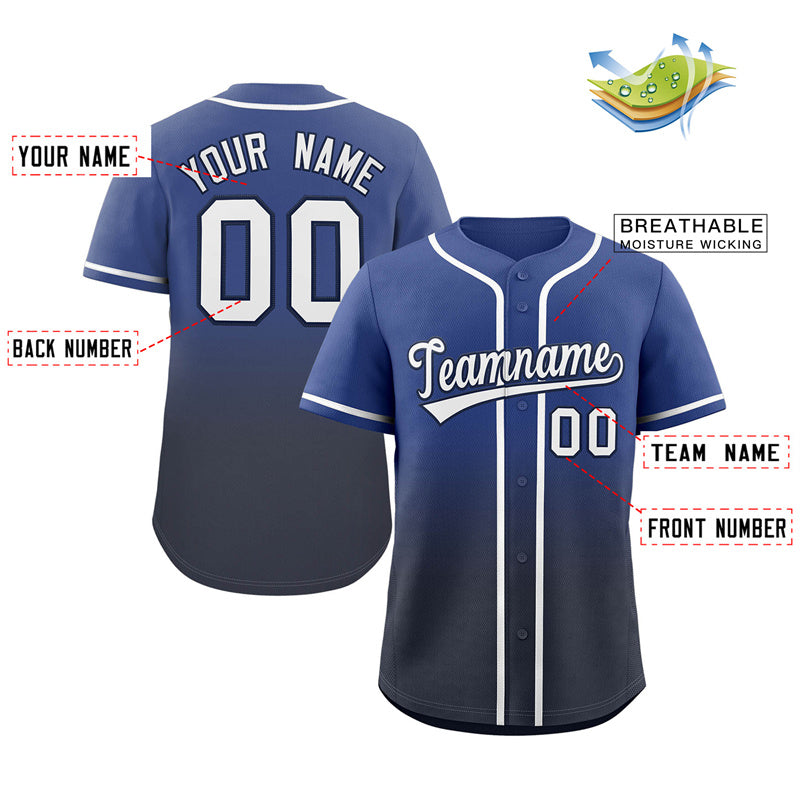 Custom Blue Navy-White Gradient Fashion Authentic Baseball Jersey