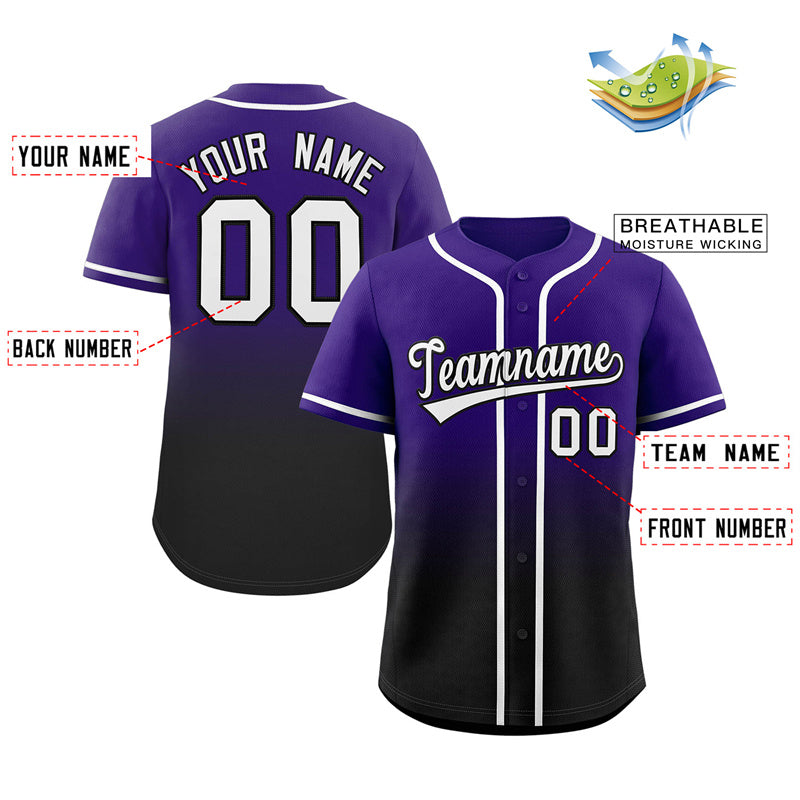 Custom Purple Black Gradient Fashion Authentic Baseball Jersey