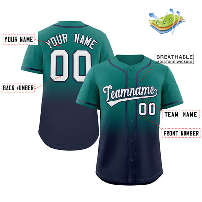 Custom Aqua Navy Gradient Fashion Authentic Baseball Jersey