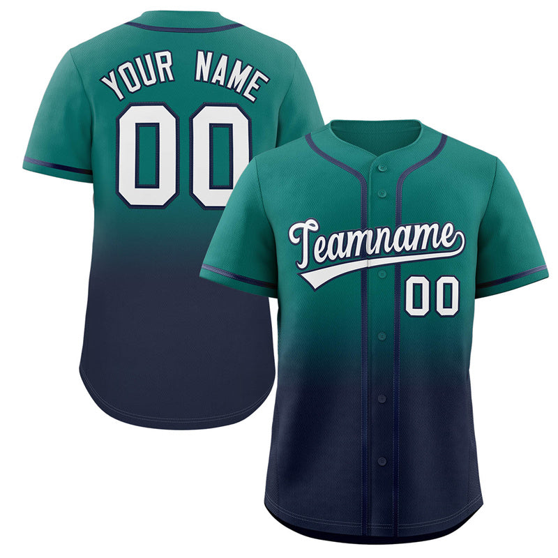 Custom Aqua Navy Gradient Fashion Authentic Baseball Jersey