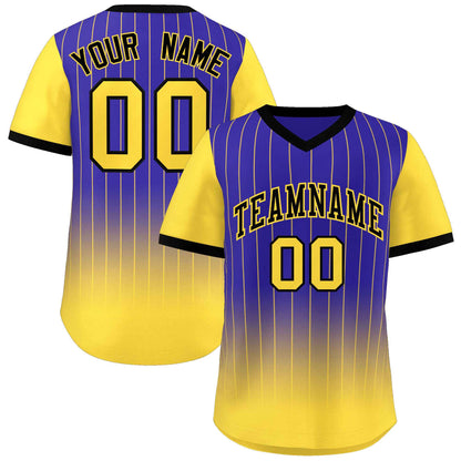 Custom Royal Gold-Black Gradient Fashion Authentic Pullover Pinstripe Baseball Jersey