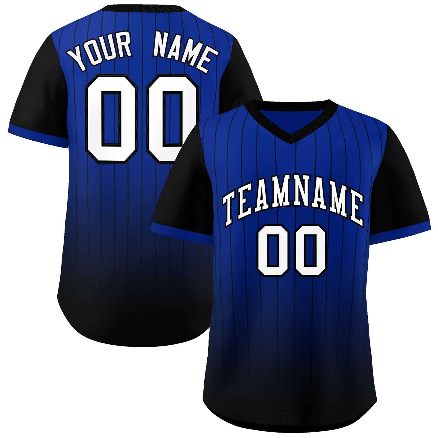 Custom Royal Black-White Gradient Fashion Authentic Pullover Pinstripe Baseball Jersey