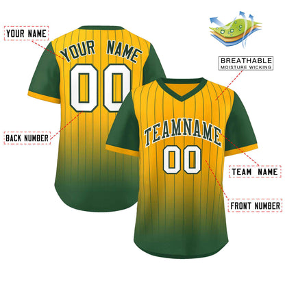 Custom Yellow Green-White Gradient Fashion Authentic Pullover Pinstripe Baseball Jersey