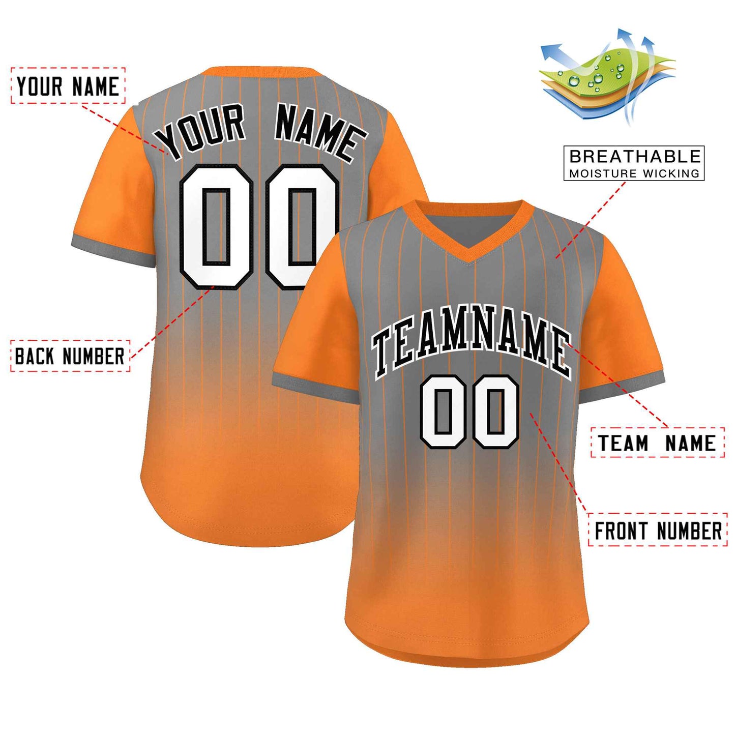 Custom Gray Orange-White Gradient Fashion Authentic Pullover Pinstripe Baseball Jersey