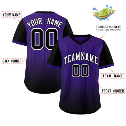 Custom Purple Black-White Gradient Fashion Authentic Pullover Pinstripe Baseball Jersey